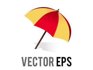 Vector orange, red striped opened beach umbrella on ground emoji icon