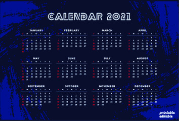 Calendar template 2021. Minimalist Colourful Abstract Elegant Desk  printable Premium free Vector with blue background.Corporate and business calendar.