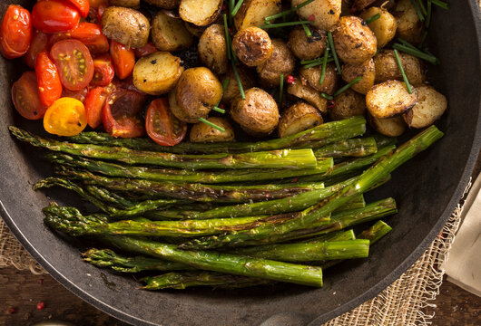 Grilled Asparagus, Potatoes and Cherry Tomatoes