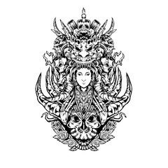 Fototapeta premium vector illustration of woman with dragon skull