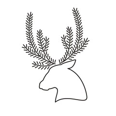 Silhouette of a deer with antlers from the branches of a Christmas tree