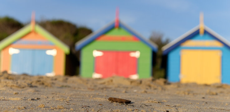 Three Blurred Brighton Bathing Boxes Panorama