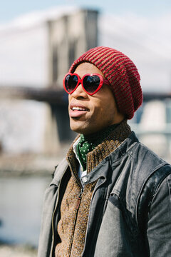 Heart shaped glasses portrait in New York City