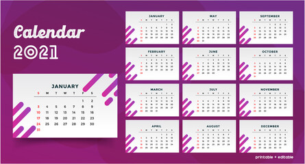 Desk calendar template 2021. Colourful printable Premium free Vector. Corporate and business calendar.