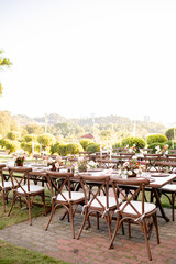 Beautiful rustic garden wedding setup in the morning