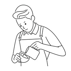 Barista pouring milk to coffee