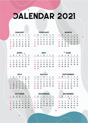 A4 size Calendar template 2021 . Printable Colourful Premium free Vector.Corporate and business calendar.