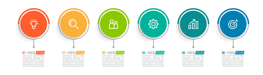 Minimal Business Infographics template. Timeline with 6 steps, options and marketing icons .Vector linear infographic with six conected elements. Can be use for presentation.