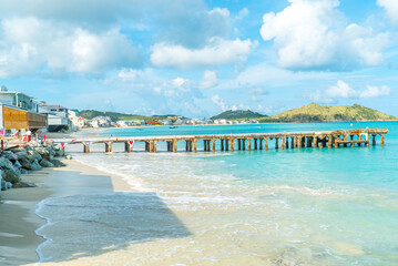 St.martin Grand case beach and cityscape. Grand case beach bridge. 
