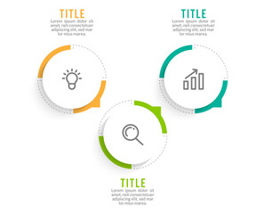 Minimal Business Infographics template. Timeline with 3 steps, options and marketing icons .Vector linear infographic with three conected elements. Can be use for presentation.