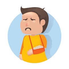 Human boy with broken arm concept