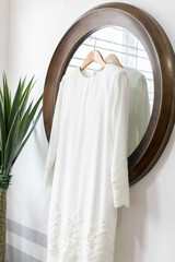 hanging beautiful white wedding dress