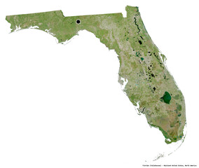 Florida, state of Mainland United States, on white. Satellite
