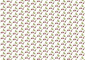 cherries with leaves seamless vector pattern 