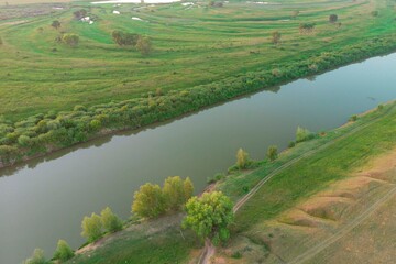 Colorful autumn landscape. Aerial photography of landscape in Western Siberia.