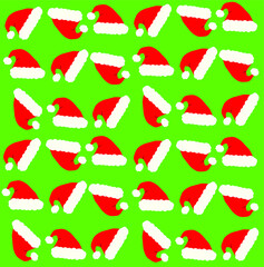 Background with hats. Pattern with santa hats. New Year, Christmas, Santa Claus