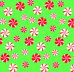Background with candies. Pattern with round candies. New Year, Christmas, Santa Claus