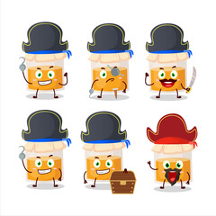 Cartoon character of white honey jar with various pirates emoticons