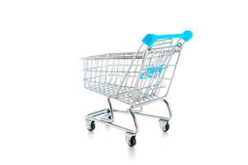Cart market. Food shopping basket for retail market. Empty trolley cart for supermarket isolated on white background. Minimalism style. Square crop. Creative design.