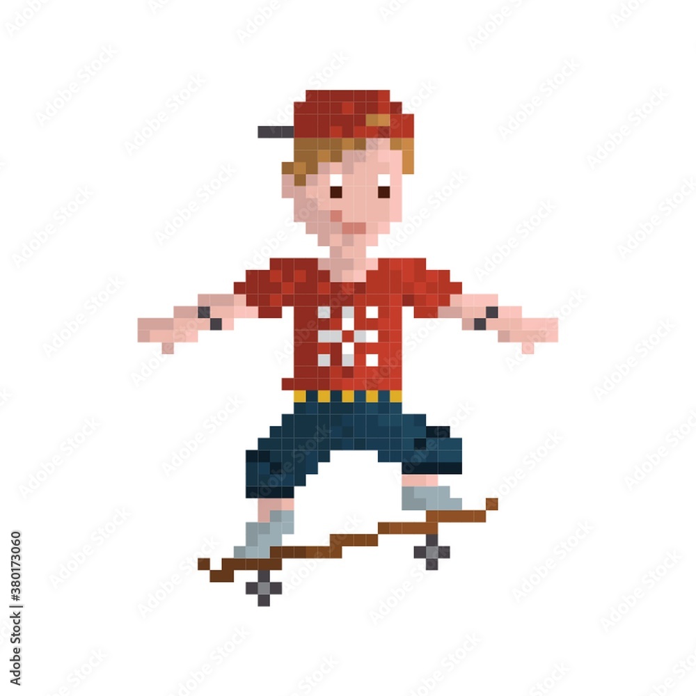 Poster Pixel art skateboarder