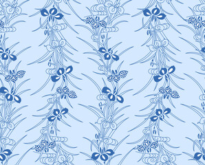 Japanese Orchid Art Vector Seamless Pattern