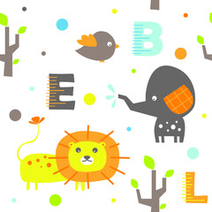 cute animal pattern with alphabet