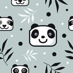 cute panda head pattern with bamboo leaf