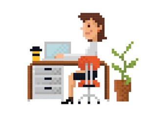 Pixel art businesswoman at work