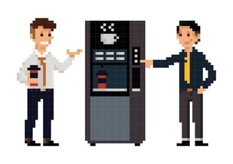 Pixel art businessmen at pantry