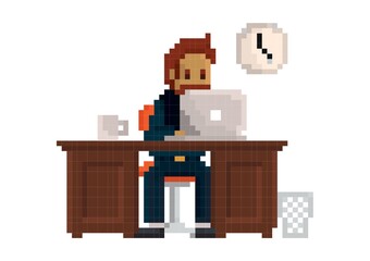 Pixel art businessman at work