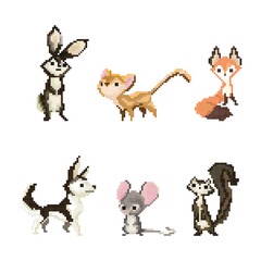 collection of pixel animals