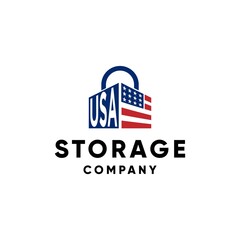 self storage  logo design vector with USA flag vector