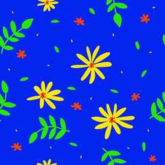 Fototapeta premium yellow flower pattern with blue background
