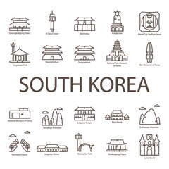 set of south korea landmark icons
