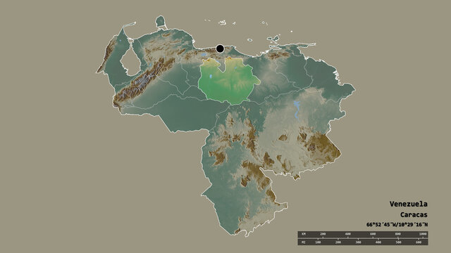 Location of Guarico, state of Venezuela,. Relief
