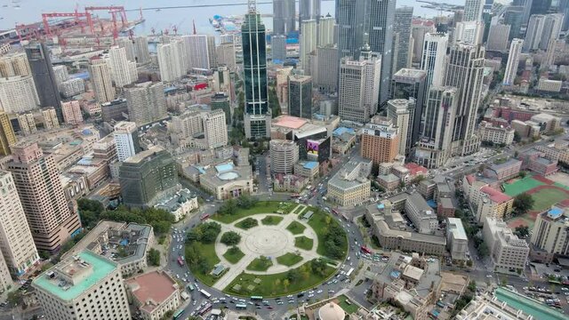 aerial shot of dalian zhongshan Square