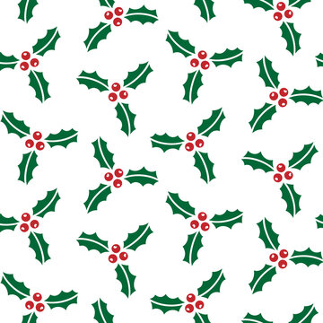 Seamless pattern with Christmas holly