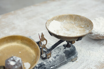 Old traditional balance for flour and bread