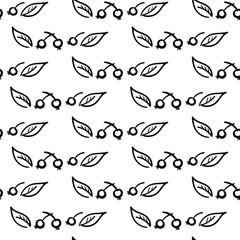 Seamless vector pattern with a twig and berries. Vector Hand-drawn illustration. Autumn