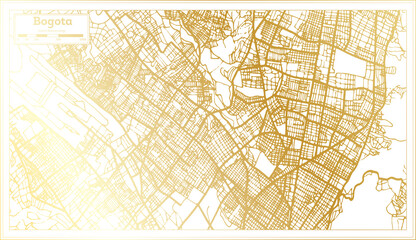 Bogota Colombia City Map in Retro Style in Golden Color. Outline Map.