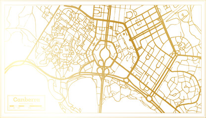 Canberra Australia City Map in Retro Style in Golden Color. Outline Map.
