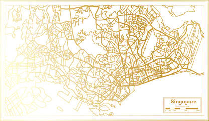 Singapore City Map in Retro Style in Golden Color. Outline Map.