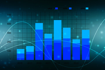 Fototapeta premium Futuristic raise arrow chart digital transformation abstract technology background. Big data and business growth currency stock and investment economy