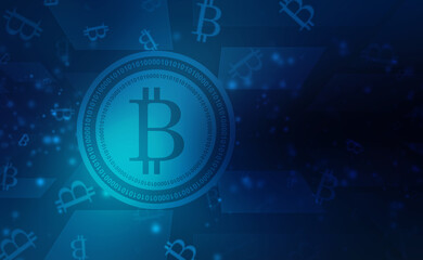 Global Abstract Bitcoin Crypto Currency Blockchain Technology World Map Background Illustration