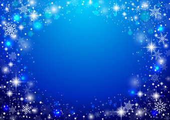 キラキラ 雪の結晶のイルミネーションが美しいクリスマス背景