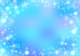 キラキラ 雪の結晶のイルミネーションが美しいクリスマス背景