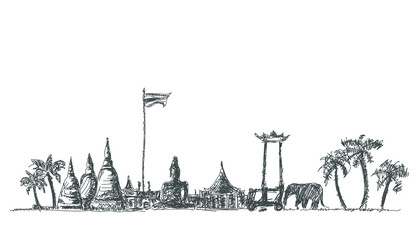 Sketch Landmark Important places in Thailand - Background creative modern.