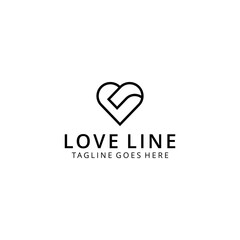 Illustration abstract love or heart sign with line art sign logo design template