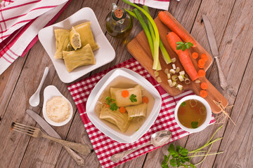 Maultaschen - swabian filled pasta ( ravioli ).	