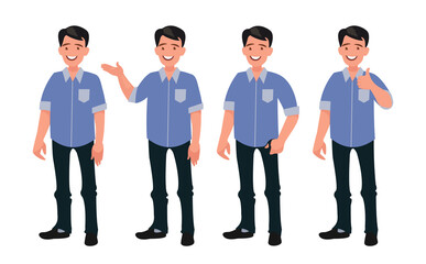 Set of characters a handsome man in casual clothes in different poses.